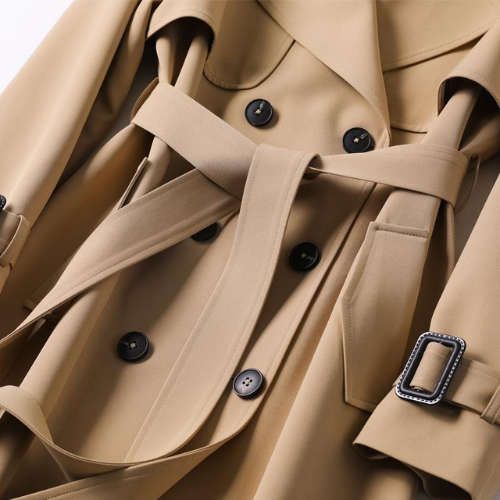 Kvinders dobbelte strikkede trenchcoat - Klassisk stil - Tidløs overtøj