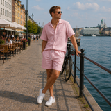 Kortærmet sommeroutfit til mænd med knapper – afslappet sæt i 2 dele