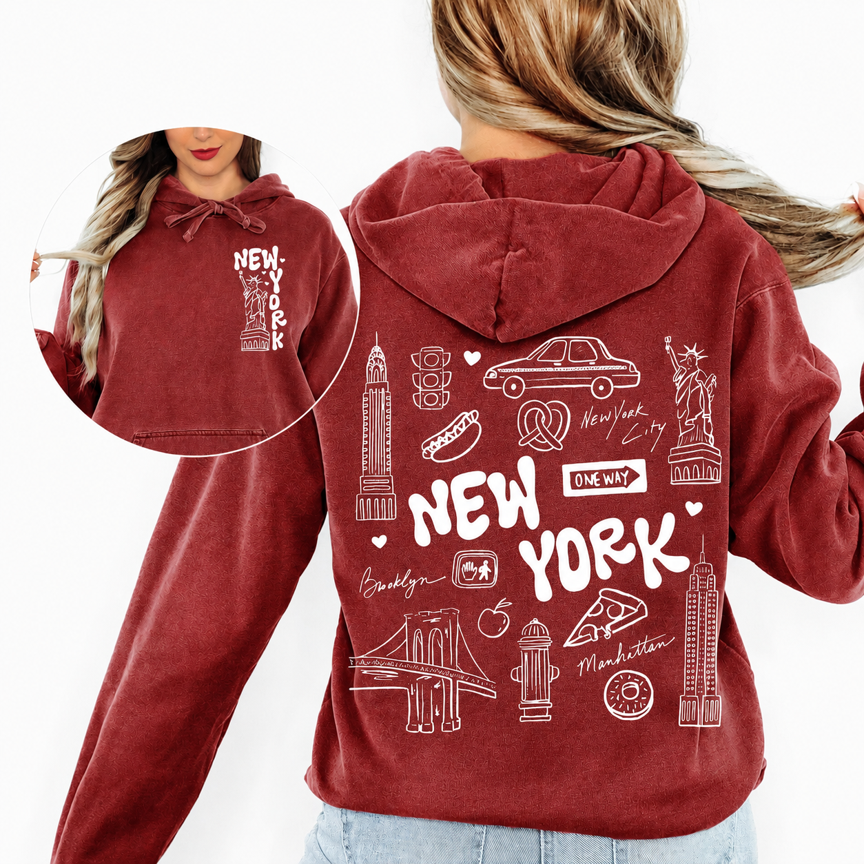 Hoodie | New York pattern, women’s casual hoodie | Comfort colors