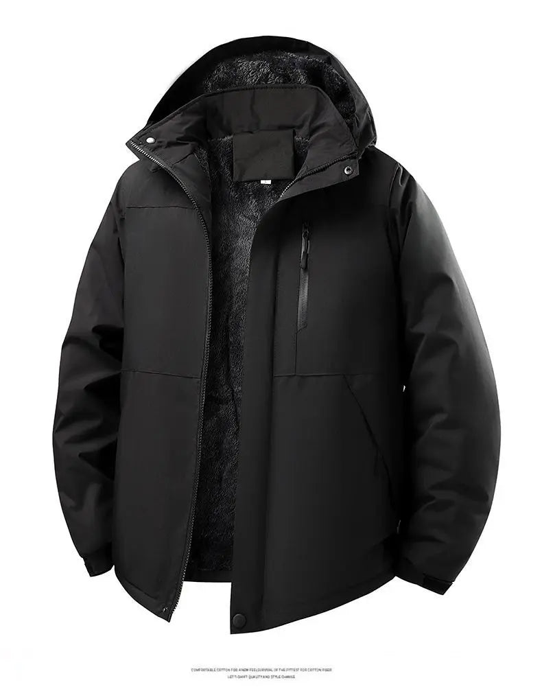 Miesten vedenpitävä fleecevuorinen hupullinen takki oversized talvitakki