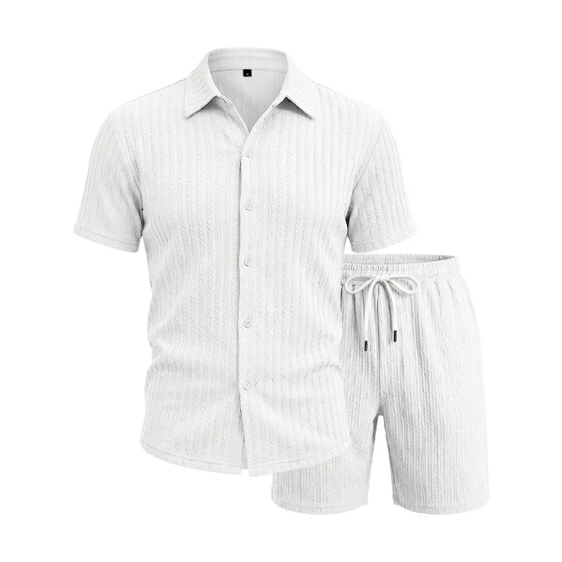 Miesten lyhythihainen paita ja shortsit | Jacquard casual kotiasut