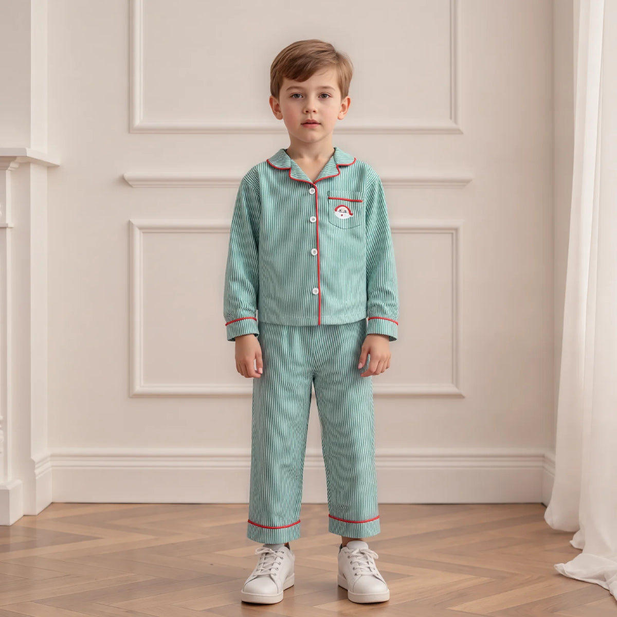 Lasten joulupyjama pojat pitkähihainen nappipaita ja housut 2-osainen setti