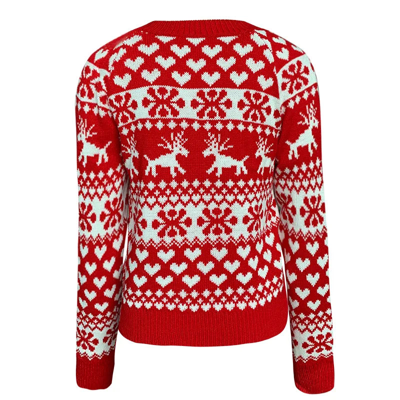 Naisten jouluneule lumihiutale jacquard pullover pitkähihainen