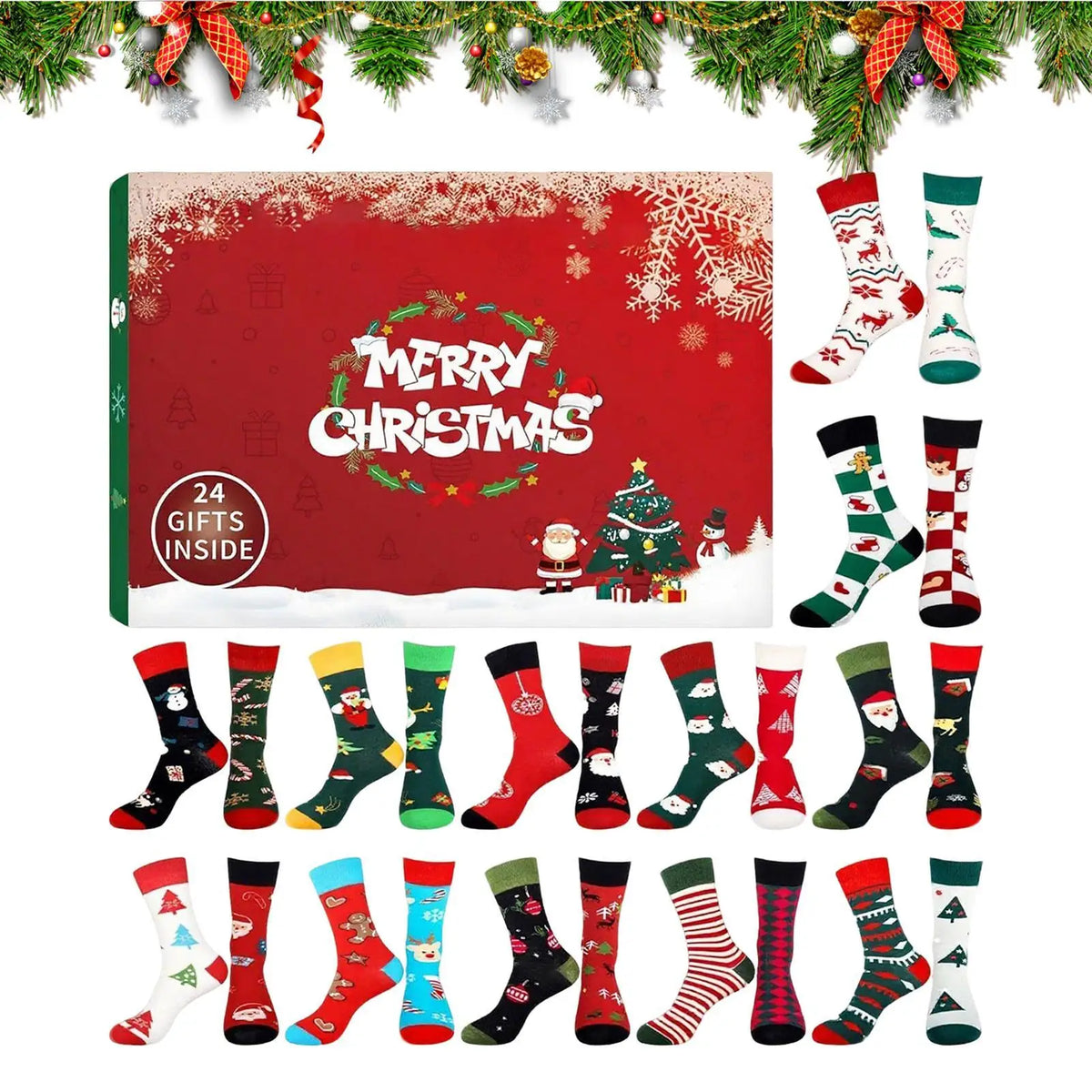 Joulukalenteri sukat puuvillasukat joulumallit, 12 paria