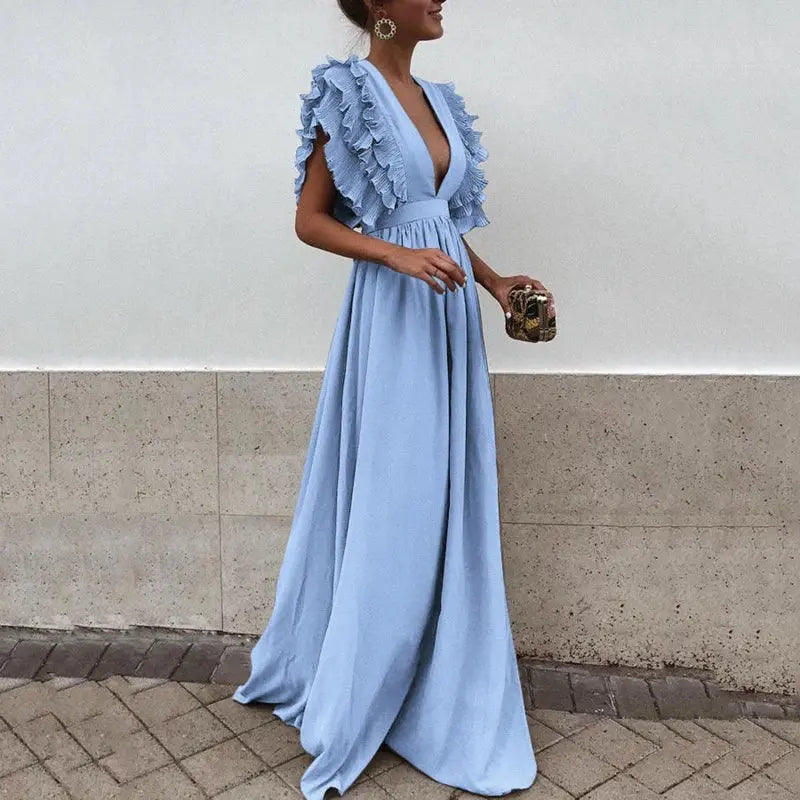 Vicky - Elegantti pitkä mekko syvällä V-pääntiellä vivano-warszawa