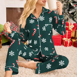 Joulupyjama naiset lumihiutale kuvio pitkähihainen paita ja housut set