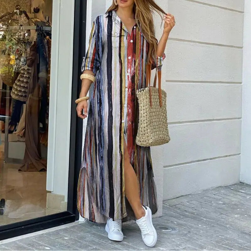 Mekko Denim Maxi - Rentoa Istuvuutta - Paidankaulus-Mekot-EmiyoSuomi