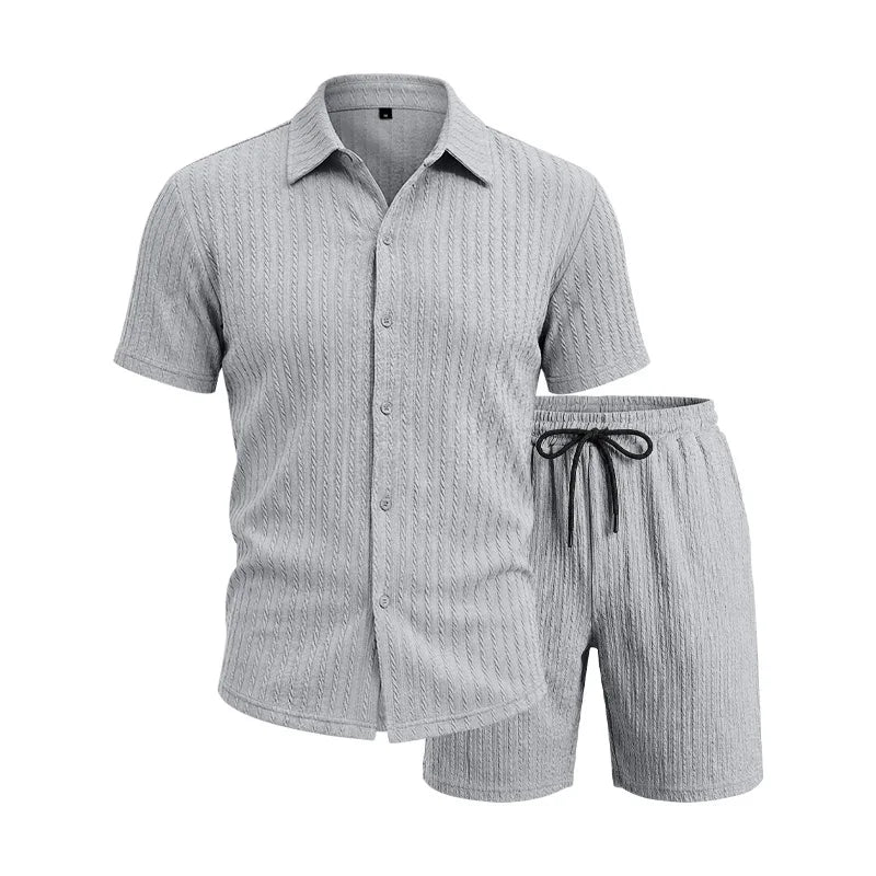 Miesten lyhythihainen paita ja shortsit | Jacquard casual kotiasut