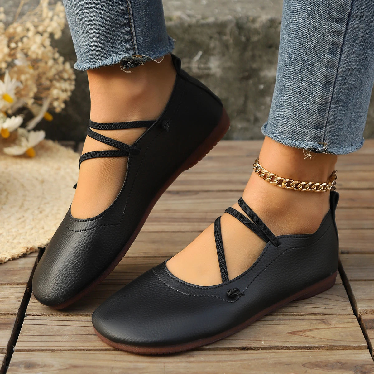 Rento nahkaflatit - neliskulmainen kärki - vintage loafers-Sandaalit-EmiyoSuomi