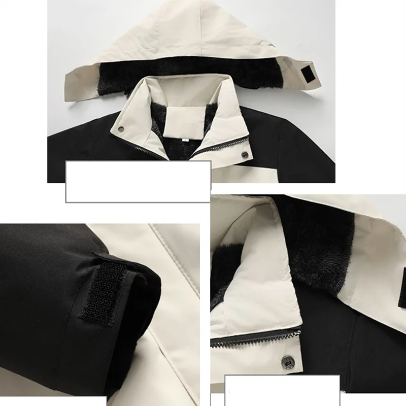 Miesten vedenpitävä fleecevuorinen hupullinen takki oversized talvitakki