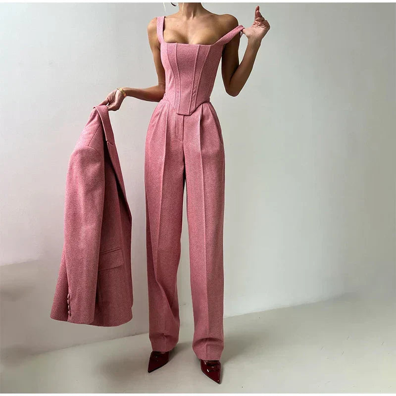 Wenna | Naisten Corset Top -setti | Blazer, housut ja toppi