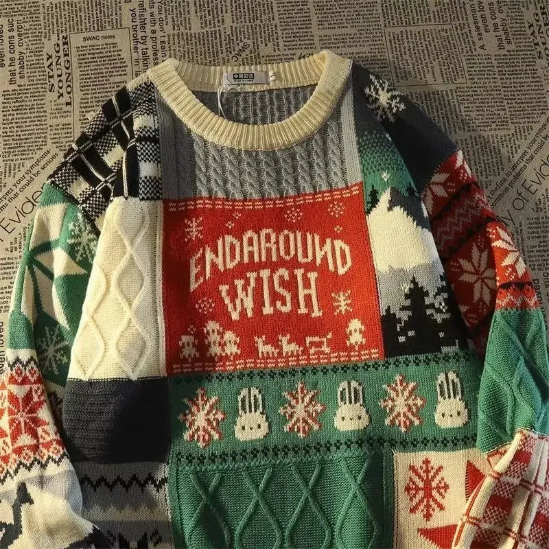 Jouluneule unisex löysä pullover joulukuvioinen pitkähihainen