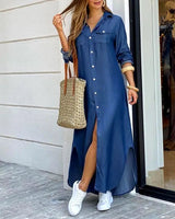 Mekko Denim Maxi - Rentoa Istuvuutta - Paidankaulus-Mekot-EmiyoSuomi