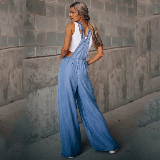Laiska Denim Haalarit - Olkaimeton Farkku Leikkipuku-One-Pieces-EmiyoSuomi