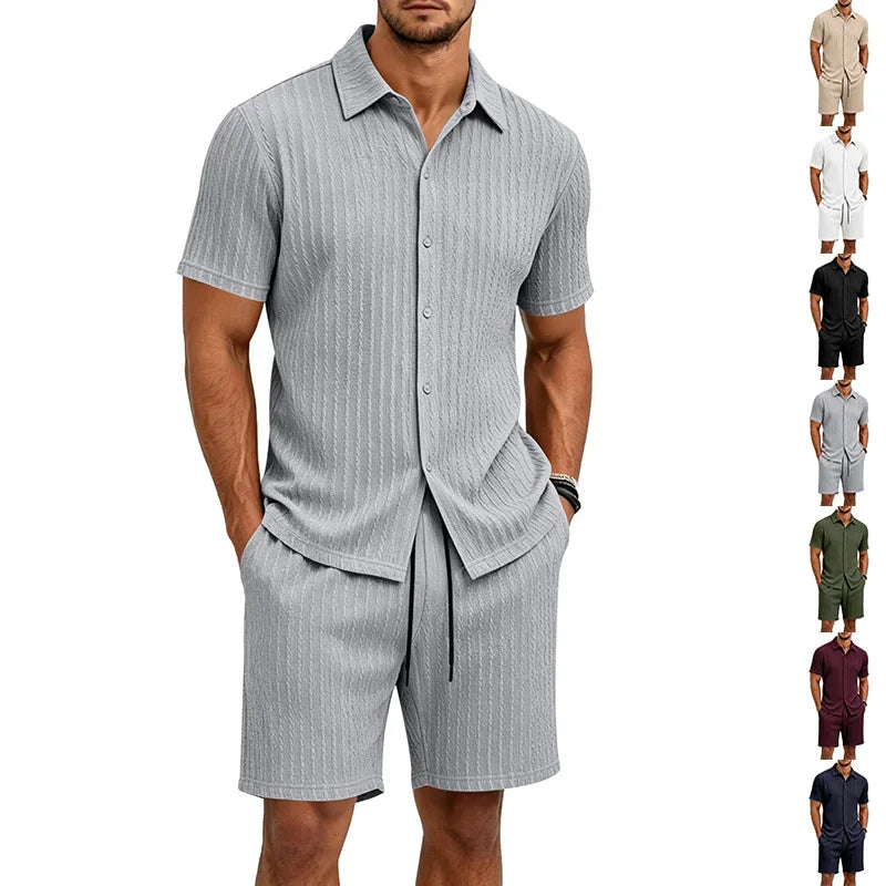 Miesten lyhythihainen paita ja shortsit | Jacquard casual kotiasut