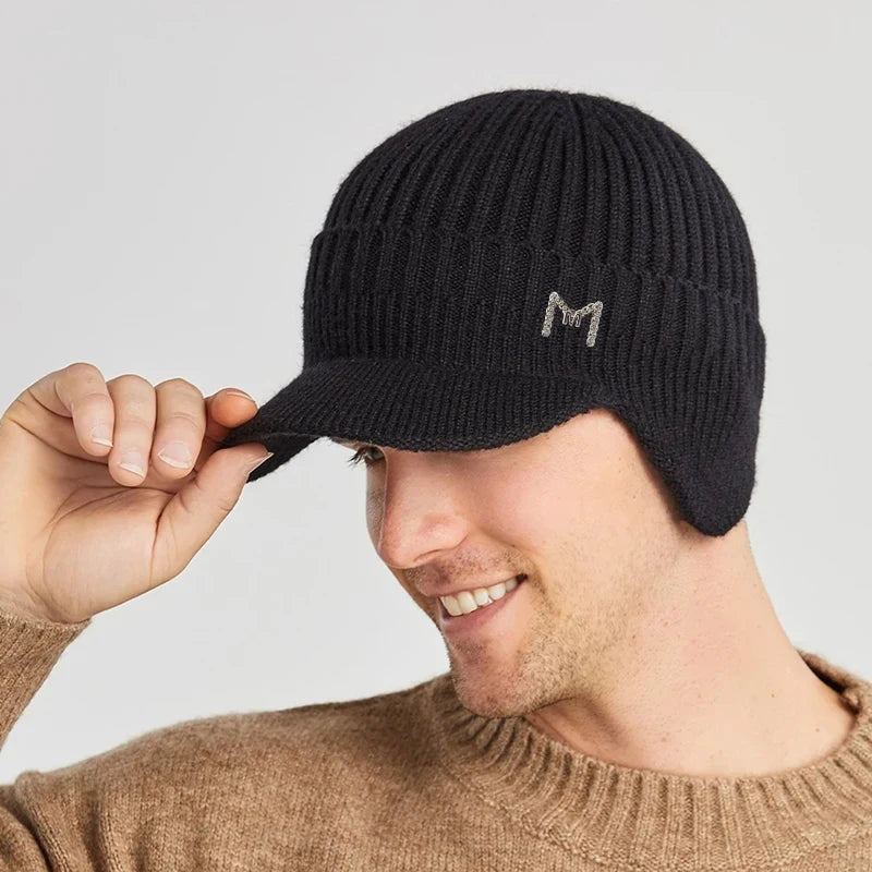 Neulottu lippalakkipipo talvi, fleecevuorattu unisex malli