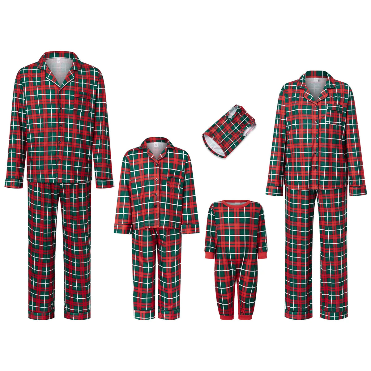 Perheen yhteensopiva joulupyjama ruutuinen punainen setti aikuisille lapsille ja vauvalle