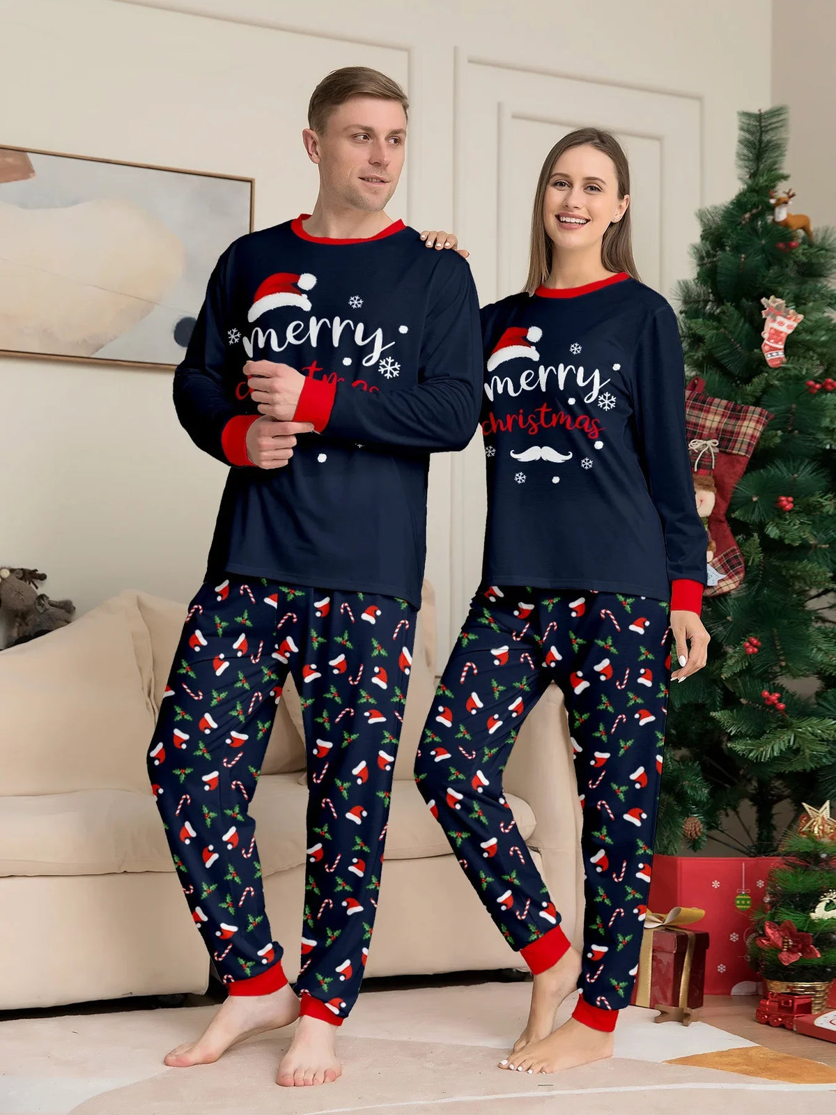 Perheen yhteensopiva joulupyjama 2 osainen setti äidille isälle ja lapsille