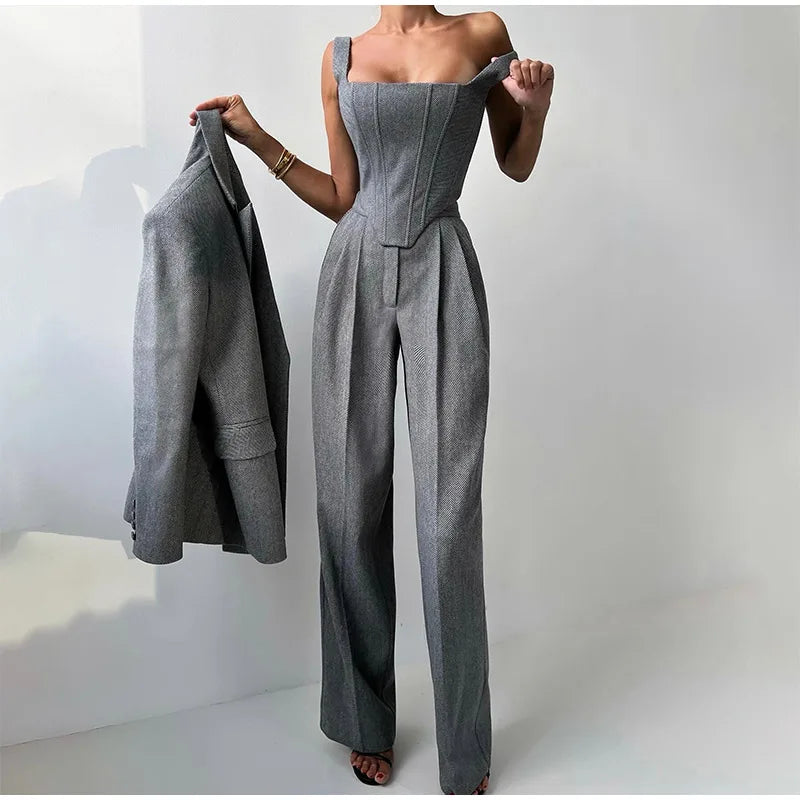 Wenna | Naisten Corset Top -setti | Blazer, housut ja toppi