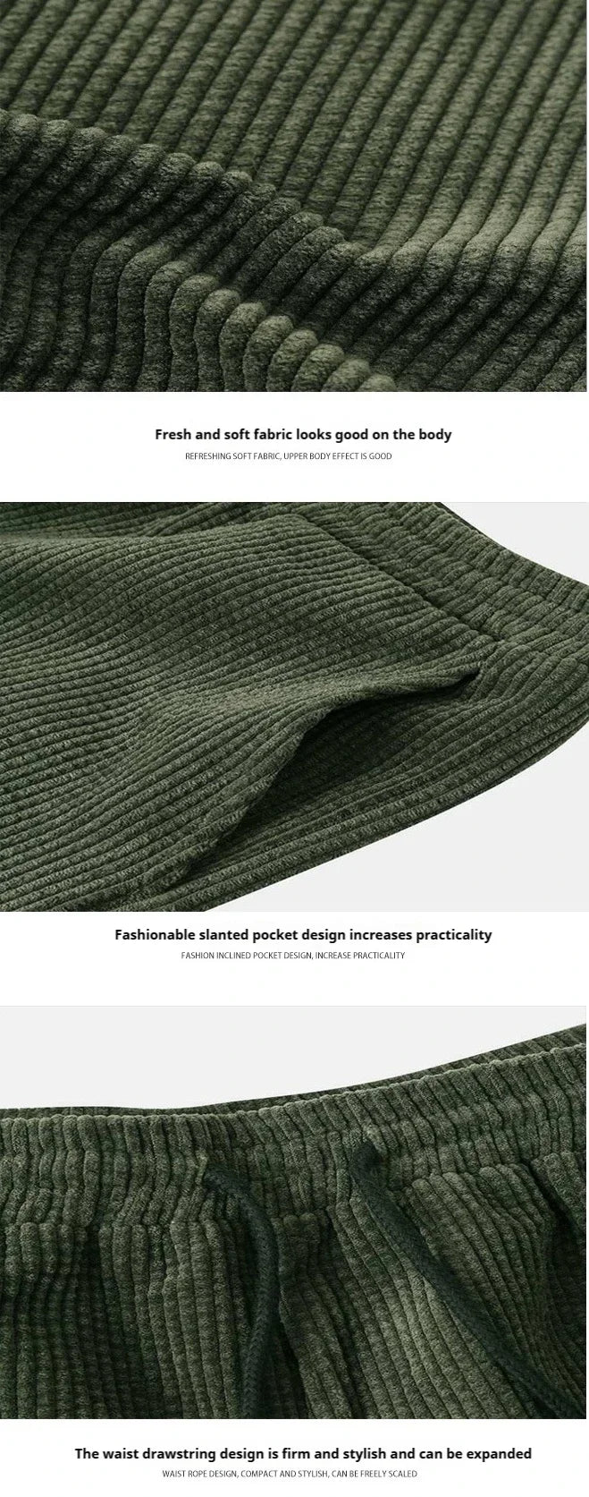 Miesten kesä corduroy paidat ja shortsit | yksivärinen vapaa-ajan setti