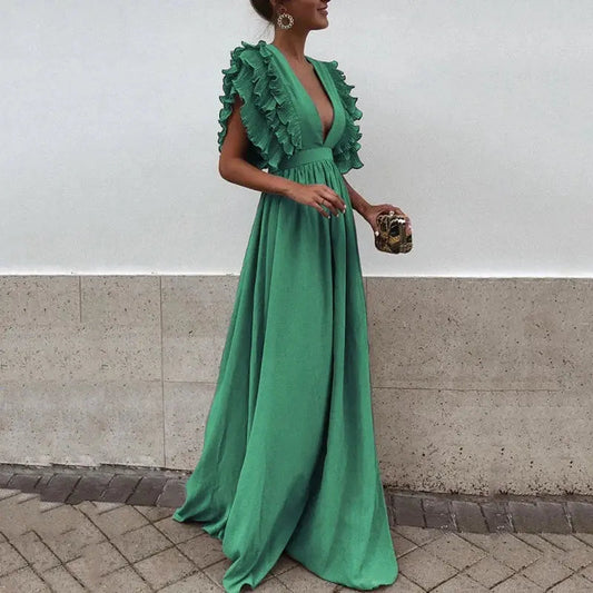 Vicky - Elegantti pitkä mekko syvällä V-pääntiellä vivano-warszawa