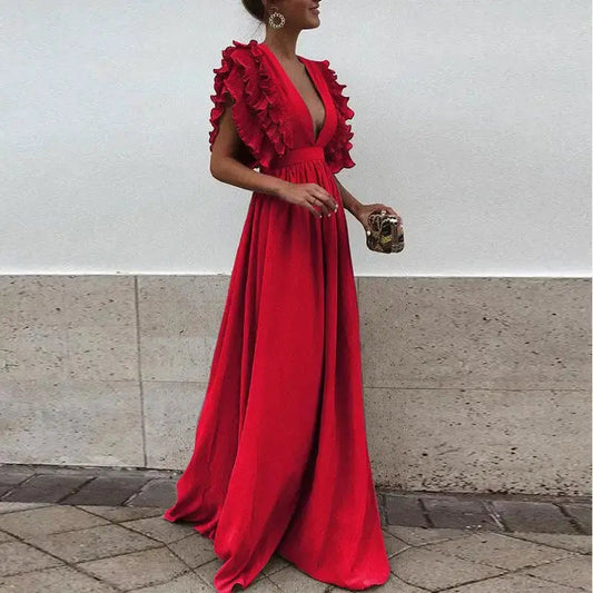 Vicky - Elegantti pitkä mekko syvällä V-pääntiellä vivano-warszawa