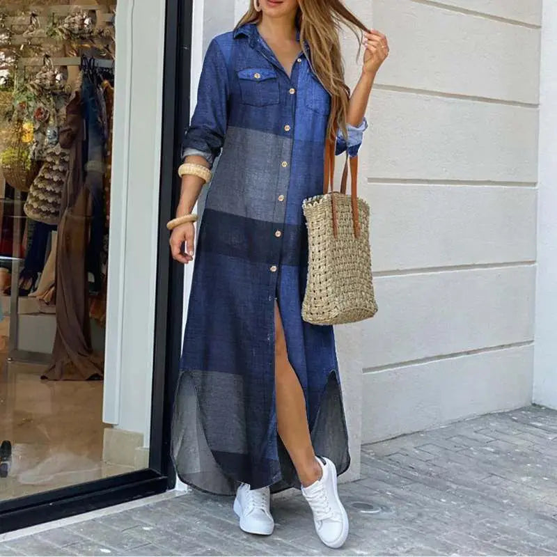 Mekko Denim Maxi - Rentoa Istuvuutta - Paidankaulus-Mekot-EmiyoSuomi