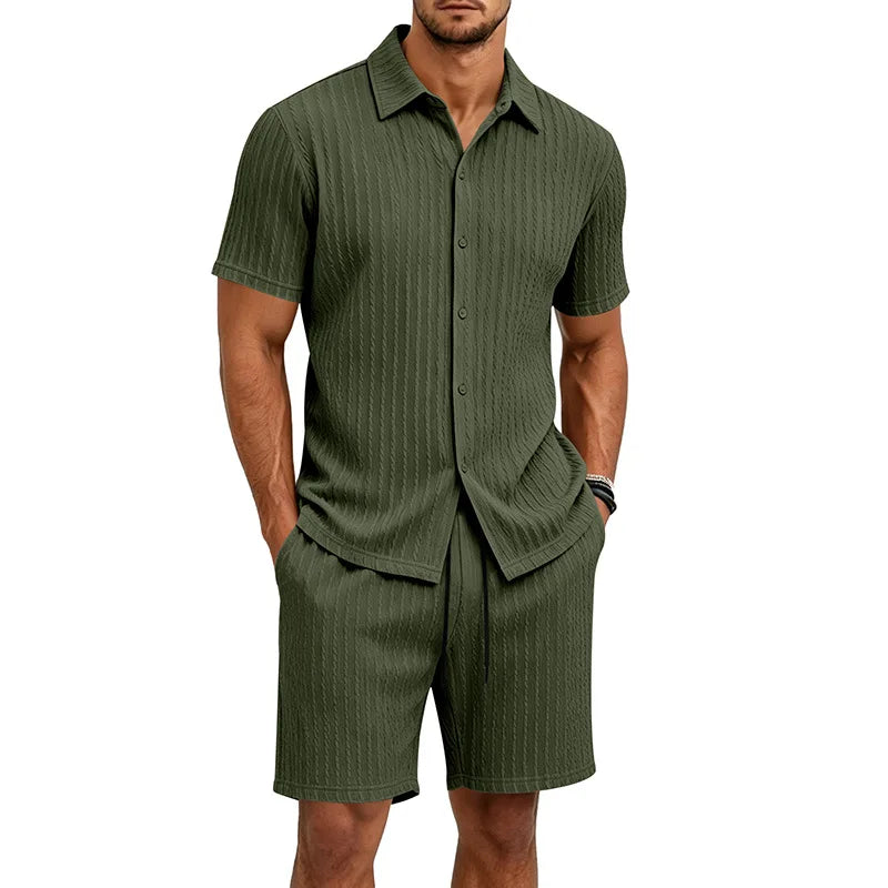 Miesten lyhythihainen paita ja shortsit | Jacquard casual kotiasut