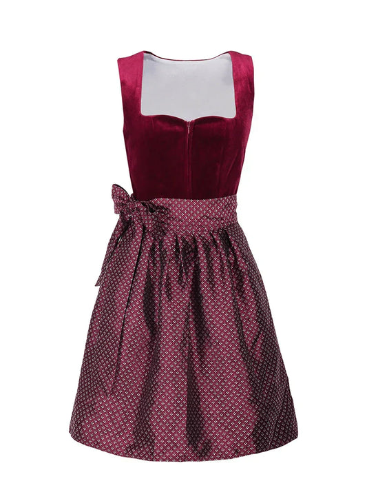 Damen Dirndl-Kleid - Weicher Stoff - Elegantes Rot - Oktoberfest-Party-Kleid