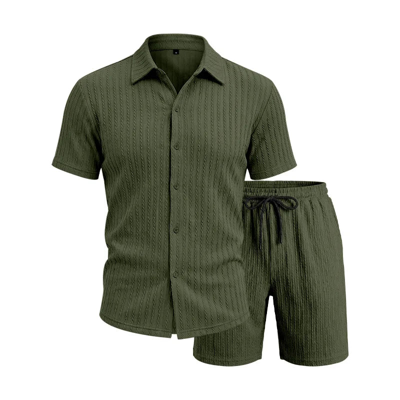 Miesten lyhythihainen paita ja shortsit | Jacquard casual kotiasut