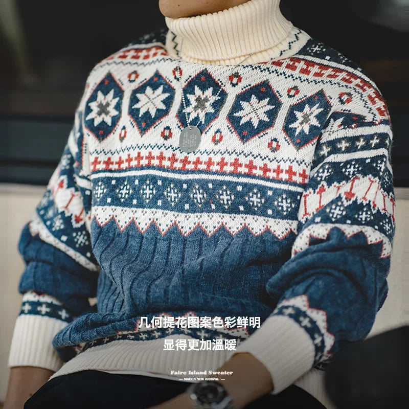 Miesten jouluneule Fair Isle kauluspusero talvi vintage-tyyli