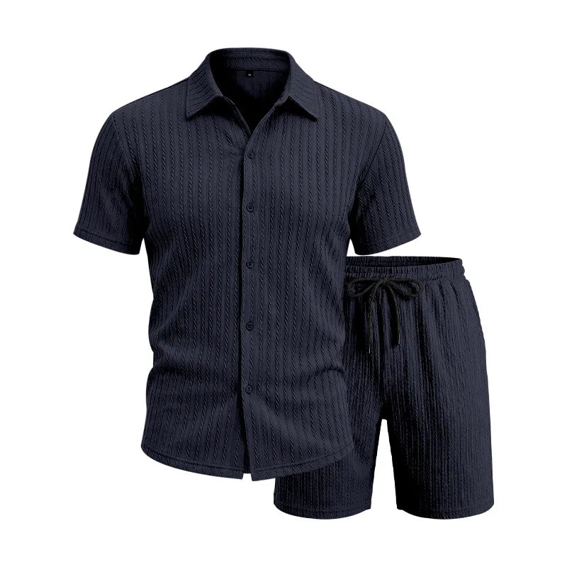 Miesten lyhythihainen paita ja shortsit | Jacquard casual kotiasut