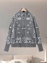 Naisten neulottu jacquard cardigan vetoketjulla väljä istuvuus