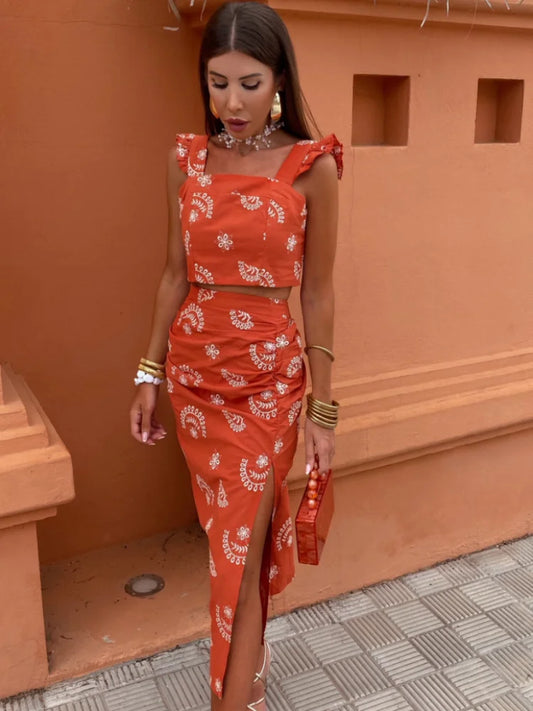 Boho chic -setti - crop-top ja tyylikäs midihame-Mekot-EmiyoSuomi