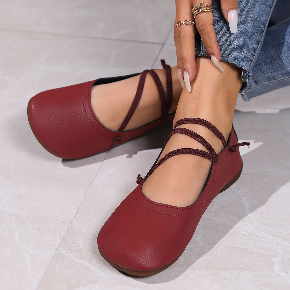Rento nahkaflatit - neliskulmainen kärki - vintage loafers-Sandaalit-EmiyoSuomi