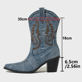 Naisten Denim Länsimainen Saapas | Korkea Korko, Keskivyötärö