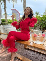 Sianna - Tyylikäs kaksiosainen setti höyhenillä - Naisille