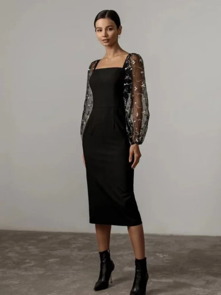 Illanpuku – tyylikäs midi, jossa on organzarukkaset