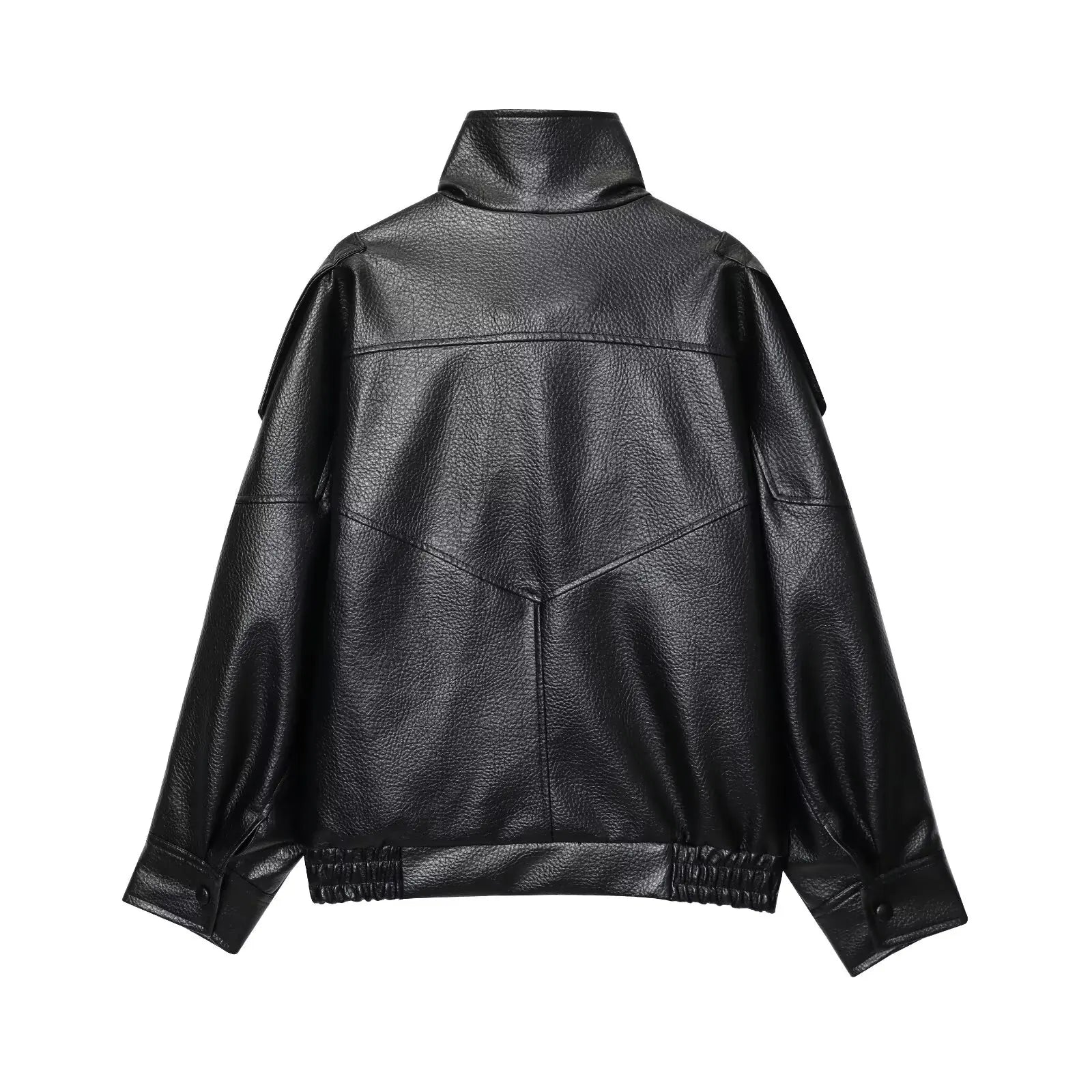 Naisten takki | Musta keinotekoinen nahka, pitkät hihat | Oversized streetwear 2025