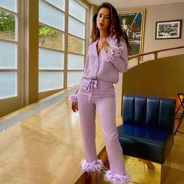 Sianna - Tyylikäs kaksiosainen setti höyhenillä - Naisille