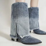 Naisilta nilkkasaappaat | Denim, korkea korko, terävä nenä