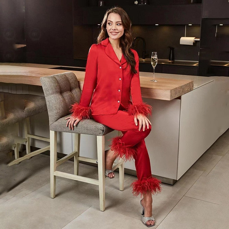 Sianna - Tyylikäs kaksiosainen setti höyhenillä - Naisille