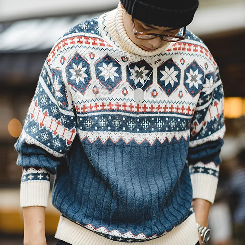 Miesten jouluneule Fair Isle kauluspusero talvi vintage-tyyli