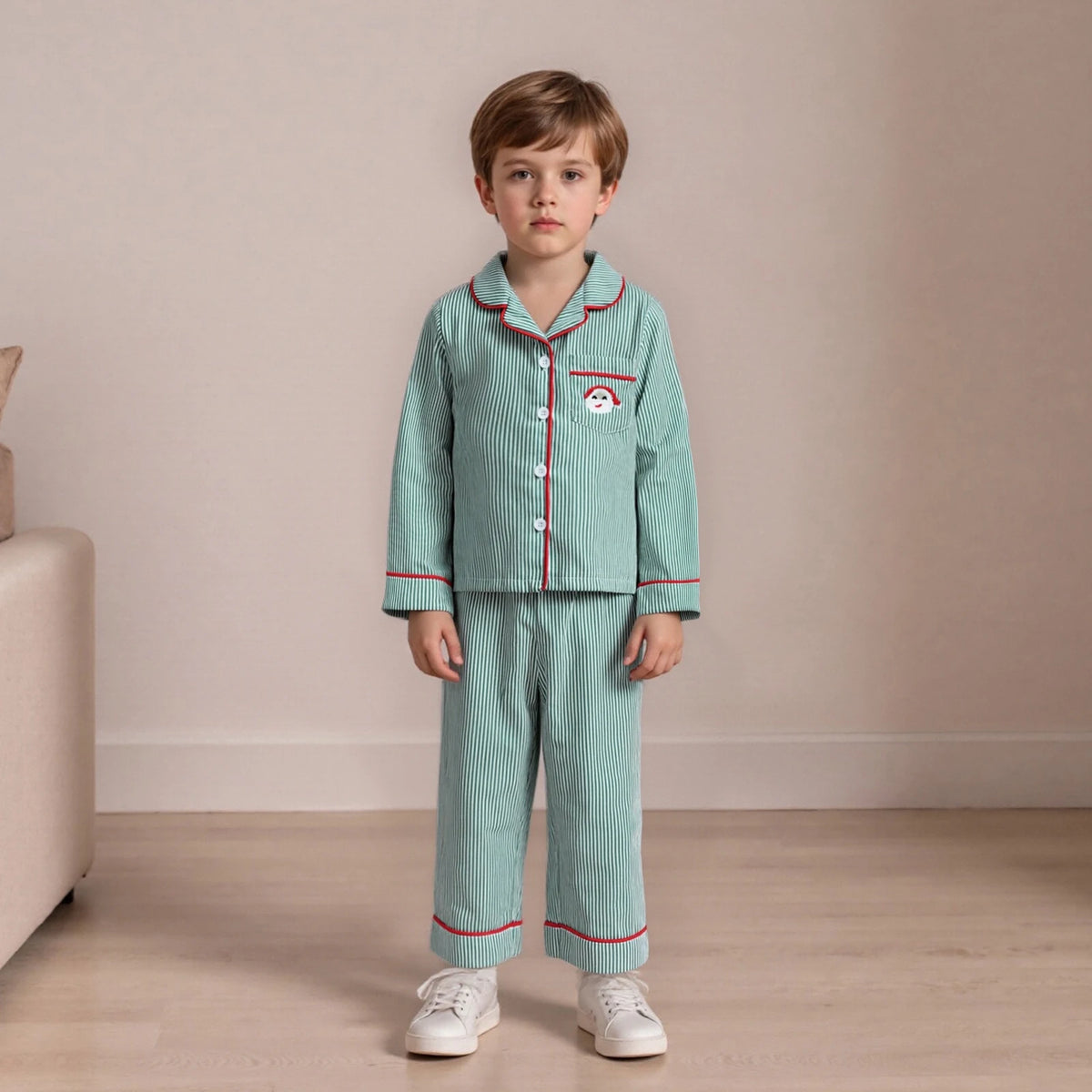 Lasten joulupyjama pojat pitkähihainen nappipaita ja housut 2-osainen setti