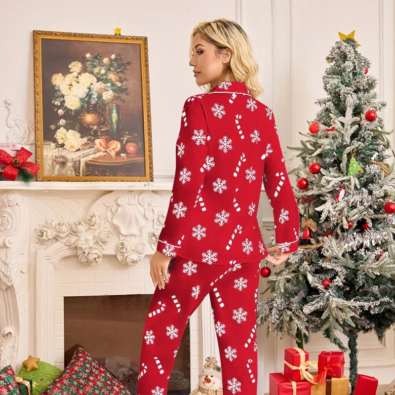 Joulupyjama naiset lumihiutale kuvio pitkähihainen paita ja housut set