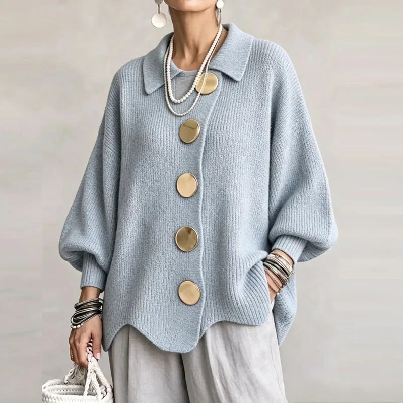Naisten neulecardigan oversized kullanvärisillä napeilla ja ballonhihalla