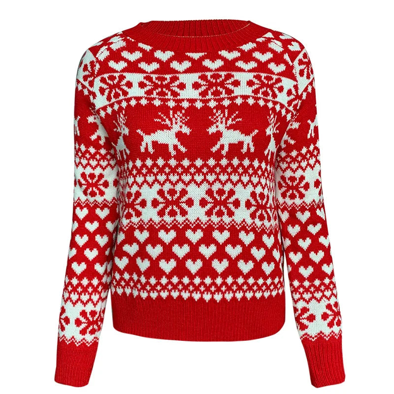 Naisten jouluneule lumihiutale jacquard pullover pitkähihainen