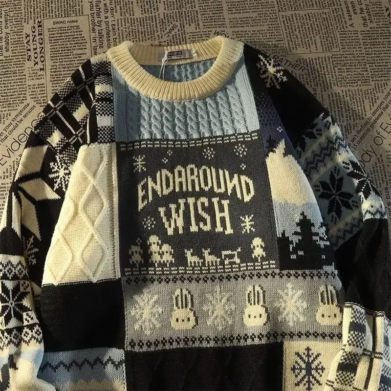Jouluneule unisex löysä pullover joulukuvioinen pitkähihainen