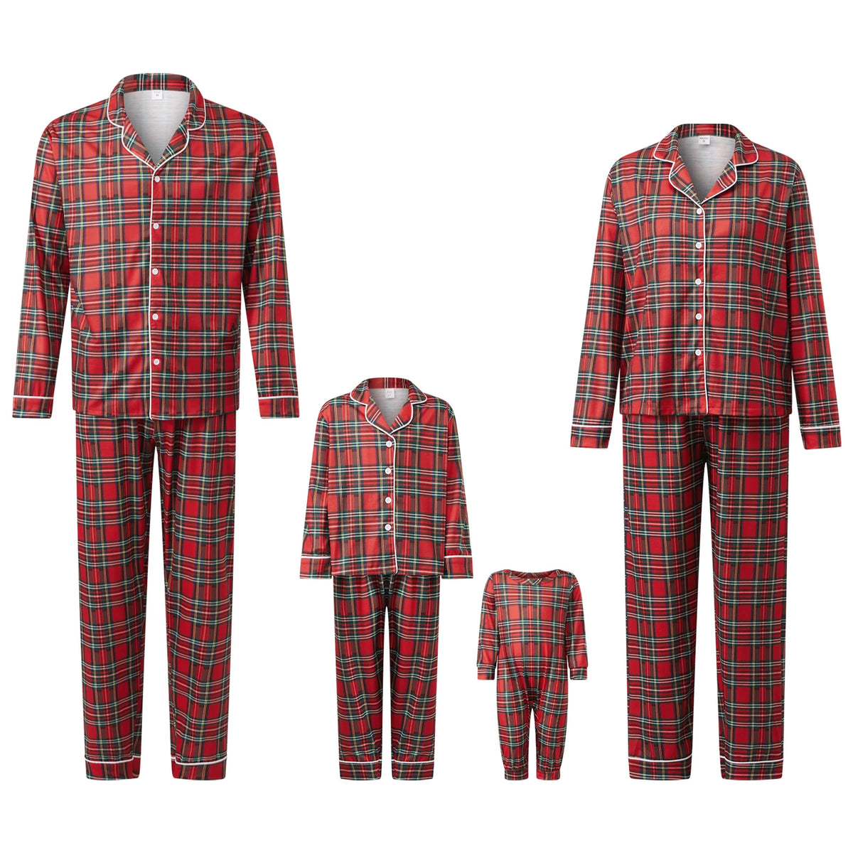 Perheen yhteensopiva joulupyjama ruutuinen punainen setti aikuisille lapsille ja vauvalle