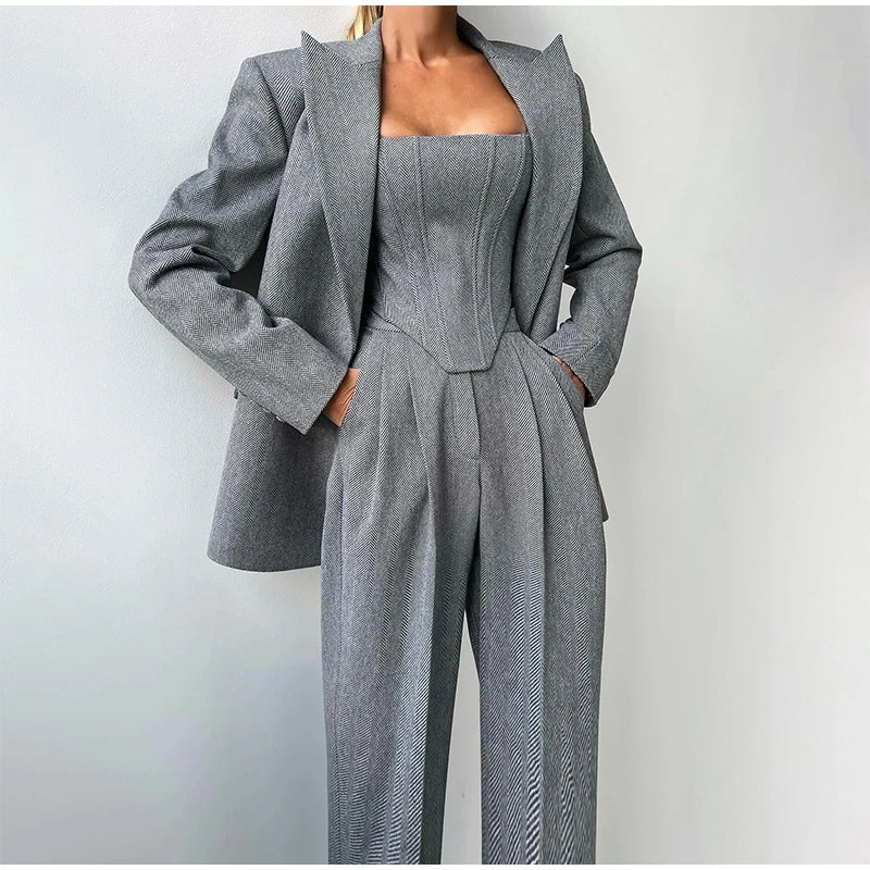Wenna | Naisten Corset Top -setti | Blazer, housut ja toppi
